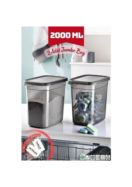 PP Plastik Saklama Kabı 2 Litre BPA İçermez Darbeye Dayanıklı 16x11,5x16,5 cm 2'li Paket