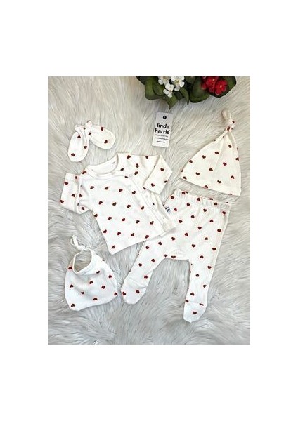 Heart Pattern Unisex 5’li Yenidoğan Hastane Çıkışı Seti
