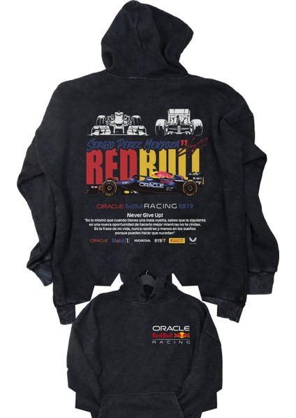 Unisex Oracle Redbull Racing Team Sırt Baskılı Kapüşonlu Yıkamalı Sweatshirt, Oversize F1 Hoodie