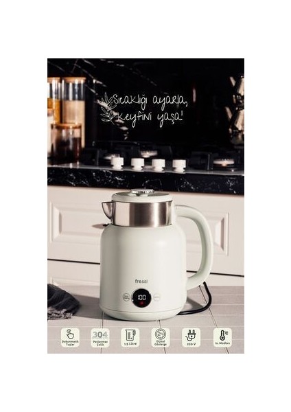 KT-01 Retrofi Su Yeşili 1.5 L Retro Elektrikli Kettle Su Isıtıcı