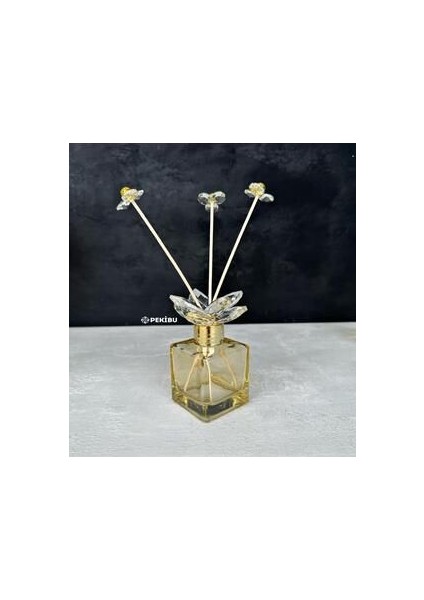 Dekoratif Kristal Cam Oda Koku Şişesi Sarı-Gold