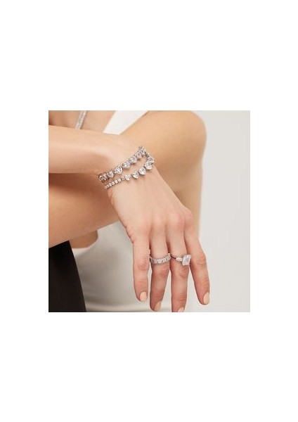 Seven Heart Bileklik Gümüş Rodyum Kaplama Crystal Beyaz Taşlarla 16 + 3 cm