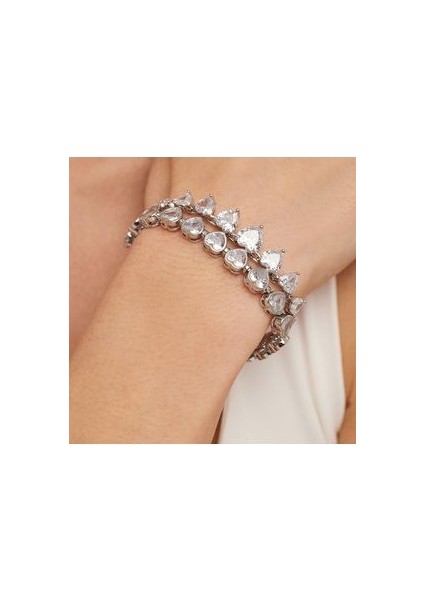 Seven Heart Bileklik Gümüş Rodyum Kaplama Crystal Beyaz Taşlarla 16 + 3 cm fiyatları