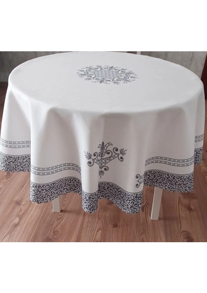 Lale Desen Baskılı 150 cm Yuvarlak Polyester Kumaş Masa Örtüsü