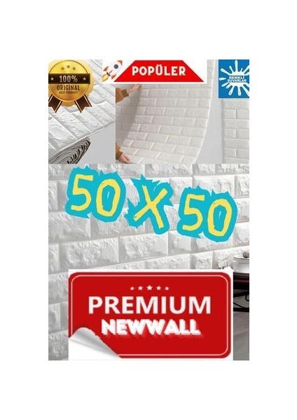 50X50 cm 0,27 M² Silinebilir Kendinden Yapışkanlı Duvar Kağıdı Esnek Köpük Panel 3D Tuğla Desen
