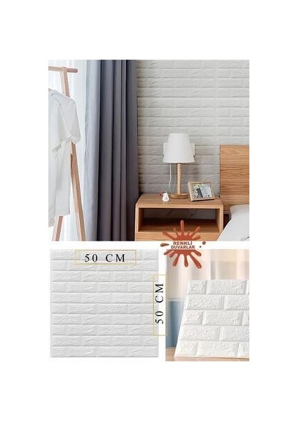 50X50 cm 0,27 M² Silinebilir Kendinden Yapışkanlı Duvar Kağıdı Esnek Köpük Panel 3D Tuğla Desen