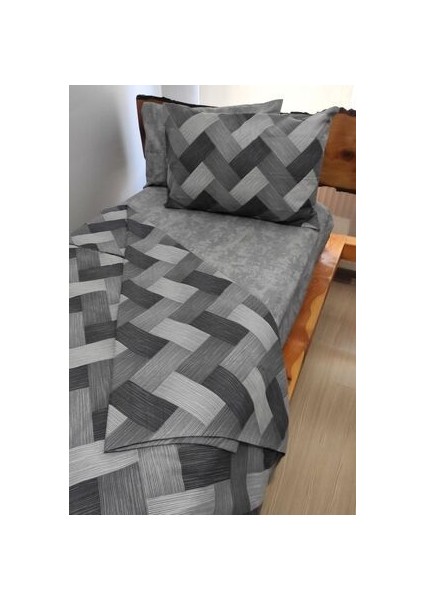 Zikzak Gri 4 Parça Lastikli Çarşaflı Tek Kişilik (100X200 Cm) Nevresim Takımı