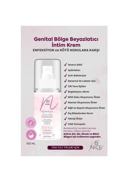 Genital Bölge Aydınlatıcı Krem 100 ml Bitkisel Formül Dermatolojik Onaylı Tüm Cilt Tipleri fiyatları