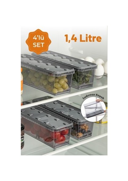 4lü 1,4 Litre Block Sızdırmaz Saklama Kabı Seti Antrasit