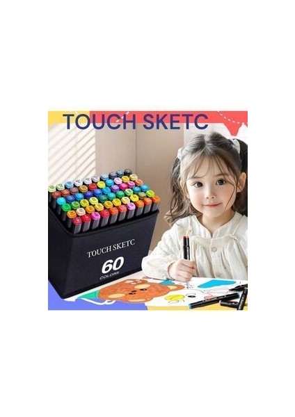 Touch Sketc 60 lı 'Çift Taraflı Marker Kalem Seti Çanta Siyah Model