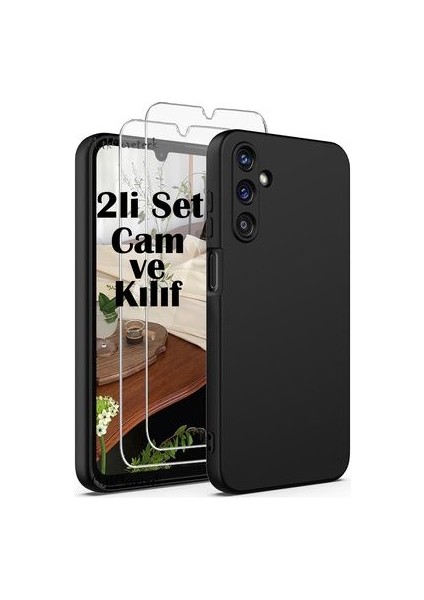 Galaxy A35 Kılıf Kamera Korumalı Yumuşak Renkli Silikon + 9h Ekran Koruyucu Cam 2'li Set