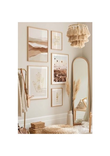 5 Parça Ahşap Çerçeve Görünümlü Mdf Tablo Seti