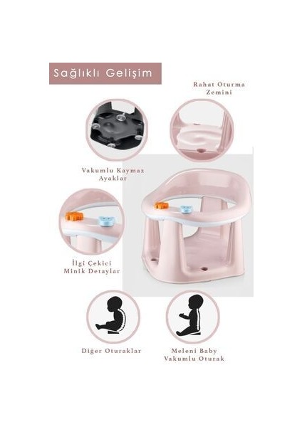 Meleni Baby Bebek Banyo Oturağı - Vakum Tabanlı Bebek Mama Oturağı Pembe