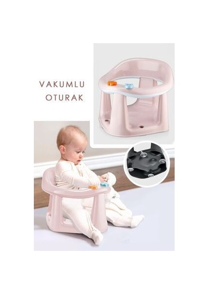 Meleni Baby Bebek Banyo Oturağı - Vakum Tabanlı Bebek Mama Oturağı Pembe