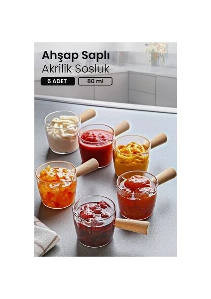 Kitchen Life 6 Lı Ahşap Saplı Mıka Reçellik Sosluk Sofra Sunum Kahvaltı Seti - 80 ml