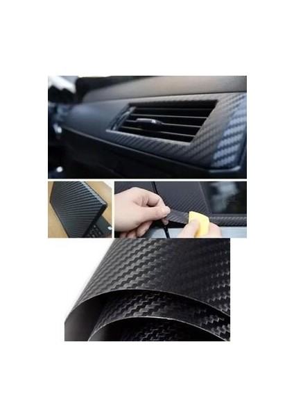 Karbon Fiber Folyo Hava Kanallı Araç Döşeme Kaplama Folyosu Siyah 30 cm x 1 Metre