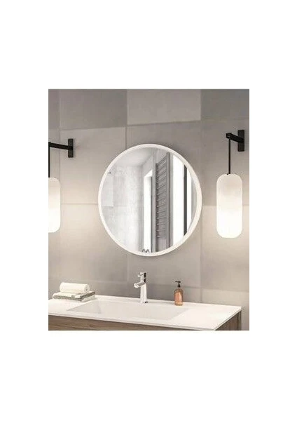 Sedaş Living Units Beyaz Dekoratif Yuvarlak Antre Hol Koridor Duvar Salon Mutfak Banyo Wc Ofis Aynası 59 cm