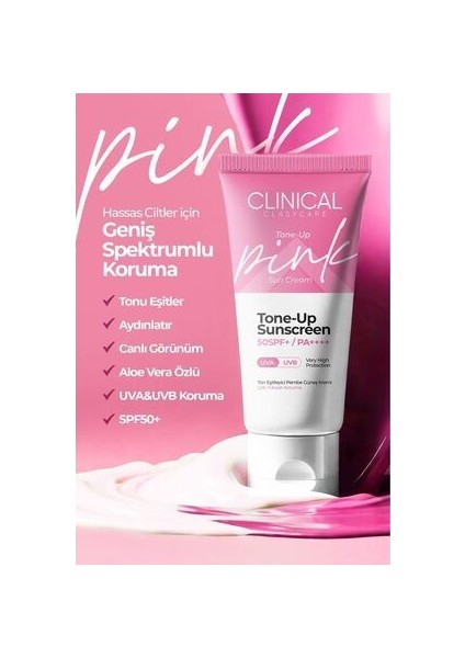 Clinical Clasy Care Spf 50 Tone-Up Pink Sunscreen Cream 50 Ml fırsatları