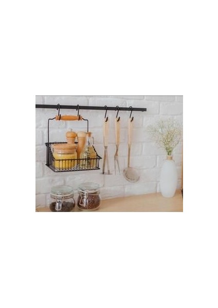 Ahşap Kulplu Metal Mutfak Sepeti, Retro Tasarım, Tezgah Üstü Veya Askılı Pratik Saklama Çözümü