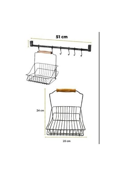 Ahşap Kulplu Metal Mutfak Sepeti, Retro Tasarım, Tezgah Üstü Veya Askılı Pratik Saklama Çözümü modelleri