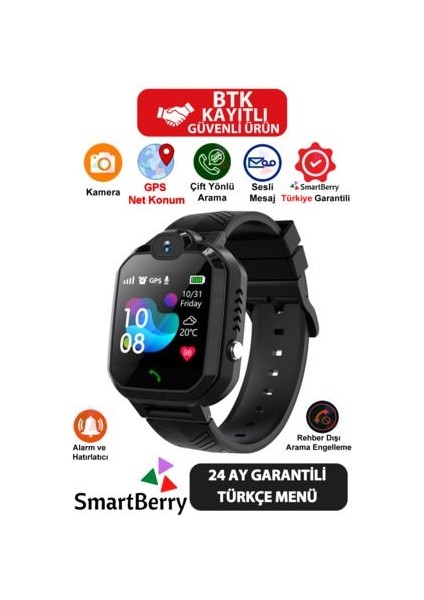 Q20 Gps Konumlu Akıllı Çocuk Takip Saati Sim Kartlı Arama, Kameralı, Gizli Dinleme Özellikli - Siyah