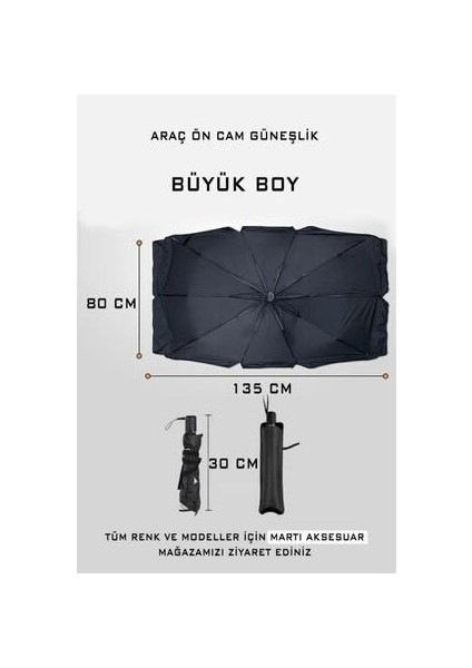 Araba Ön Cam Güneşlik Katlanabilir Güneşlik Şemsiye Ön Cam Gölgelik Büyük Boy 80 cm x 135 cm