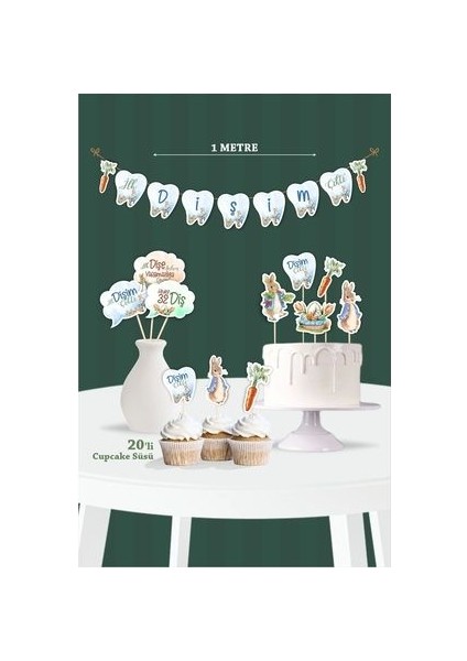 Diş Buğdayı Kutlamaları İçin Peter Rabbit Temalı 1 Banner 5 Pasta Süsü 20 Cupcake Süsü Seti