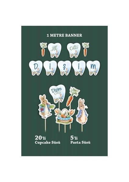 Diş Buğdayı Kutlamaları İçin Peter Rabbit Temalı 1 Banner 5 Pasta Süsü 20 Cupcake Süsü Seti fiyatları