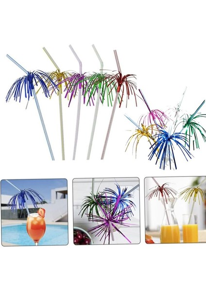 Hawaian Renkli Palmiye Şekilli 24 cm Plastik Körüklü Pipet 100 Adet