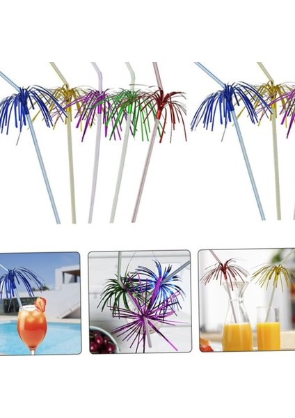 Hawaian Renkli Palmiye Şekilli 24 cm Plastik Körüklü Pipet 50 Adet fiyatları