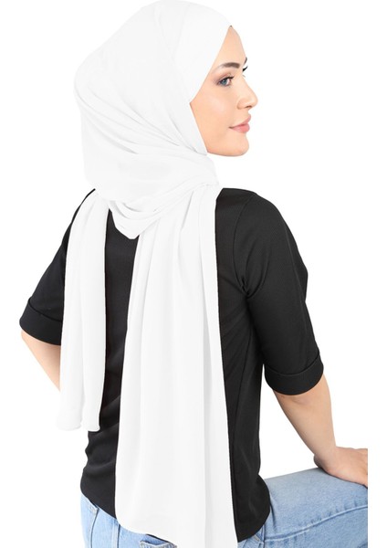 Boneli Çapraz Şifon Şal - St 392 Beyaz