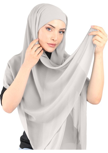 Boneli Şifon Şal - St 136 Açık Gri