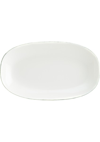 Retro Gourmet 6 Adet 19*11 cm Yeşil Kenar Çizgili Porselen Oval Kayık Tabak