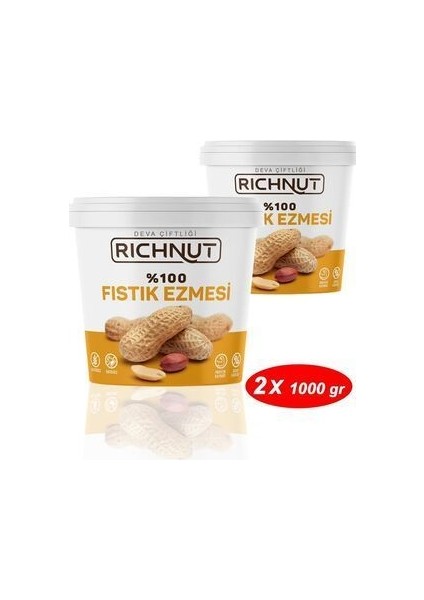 2 kg Şekersiz Katkısız %100 Fıstık Ezmesi (2 x 1000 Gr)