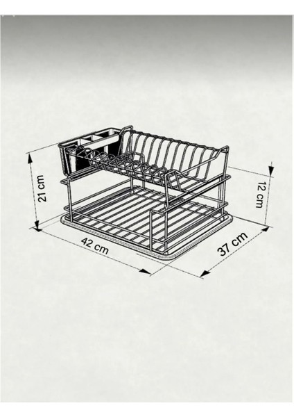 Paslanmaz Bulaşıklık Tezgah Üstü Bulaşık Kurutmalık 2 Katlı Tabaklık Siyah