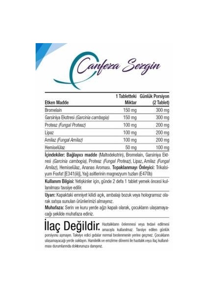 Bromelain Plus Sindirim Enzimleri Garsiniya Ekstresi 60 Tablet 1000 mg Takviye modelleri