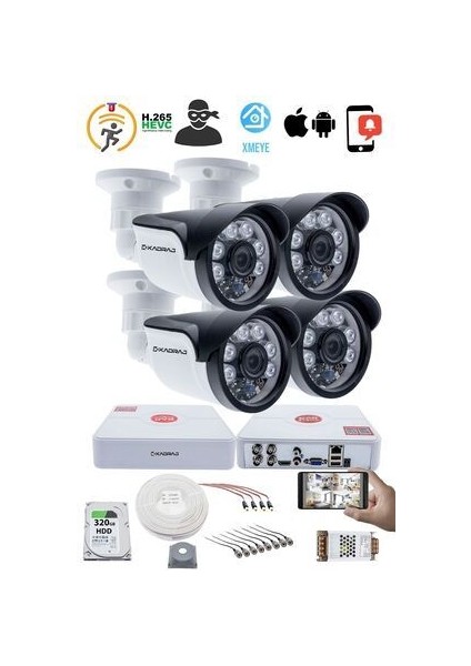 4 Kameralı Set 5mp Full Hd Güvenlik Kamerası Seti - 1080P 6 Atom LED Gece Görüşlü Su Geçirmez Plastik Kasa Full Hd Güvenlik Kamerası fiyatları