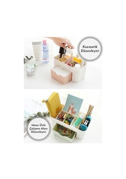 Mini Çekmeceli Kozmetik Düzenleyici Organizer Dayanıklı Plastik 11x22x10.5 cm Yeşil Krem Pembe fiyatları