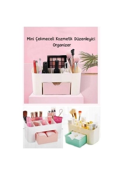 Mini Çekmeceli Kozmetik Düzenleyici Organizer Dayanıklı Plastik 11x22x10.5 cm Yeşil Krem Pembe fırsatları