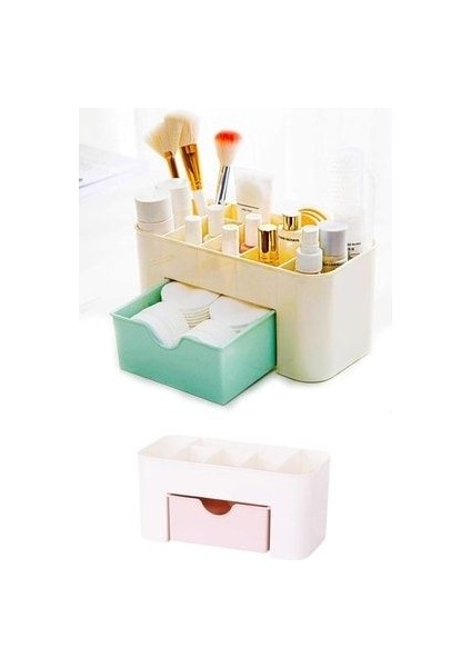 Mini Çekmeceli Kozmetik Düzenleyici Organizer Dayanıklı Plastik 11x22x10.5 cm Yeşil Krem Pembe indirimleri