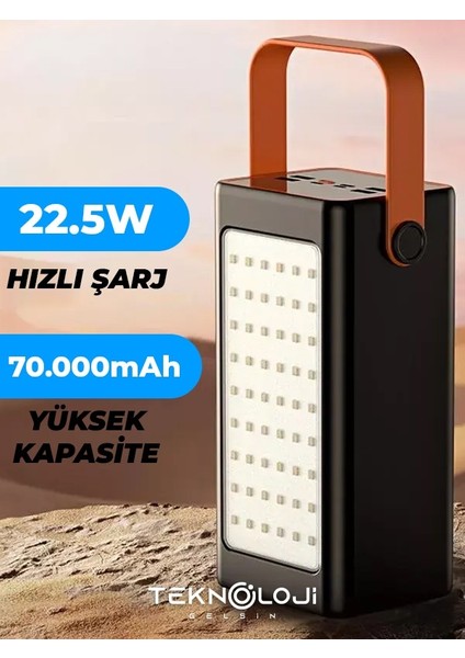 Powerbank 70.000 Mah 22.5W Hızlı Şarj Taşınabilir Batarya Göstergeli 4 Çıkışlı