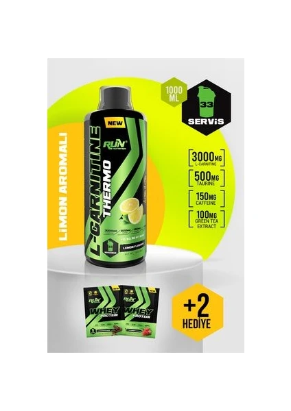 Run Nutrition L-carnitine - 1 Lt - Limon Aromalı - 3000mg - 33 Servis - Hediyeli