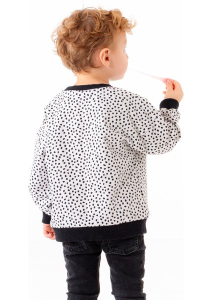 Mini Kids – Tiny Siyah/beyaz Puantiyeli, %100 Pamuk Iki Iplik, Bisiklet Yaka Çocuk Sweatshirt fiyatları
