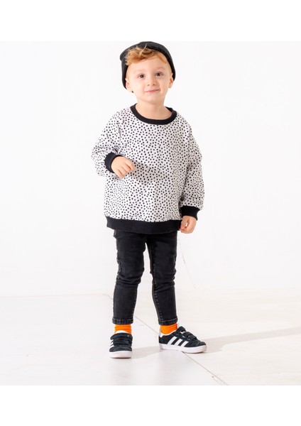 Mini Kids – Tiny Siyah/beyaz Puantiyeli, %100 Pamuk Iki Iplik, Bisiklet Yaka Çocuk Sweatshirt indirimleri