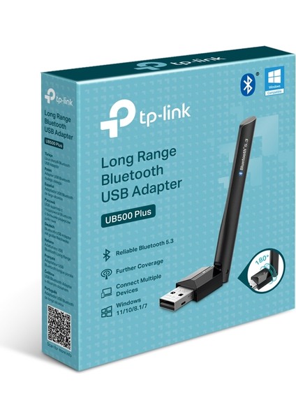 Tp-Link UB500 Plus, Ayarlanabilir Harici Antenli, Yüksek Çekim Güçlü Bluetooth 5.3 USB Adaptör