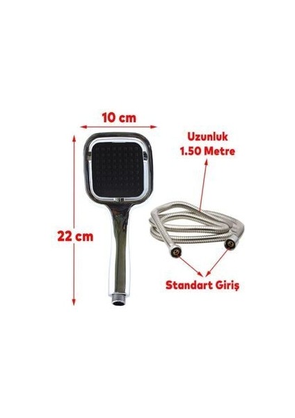 Siyah Kare Banyo Duş Seti Hortum Mafsal ve Başlık