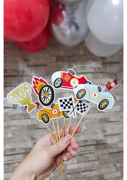 Retro Yarış Arabaları Konsept Kürdan Süsleri Cupcake Süsleri Büyük Boy 10LU Paket fiyatları