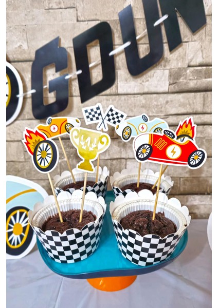Retro Yarış Arabaları Konsept Kürdan Süsleri Cupcake Süsleri Büyük Boy 10LU Paket modelleri