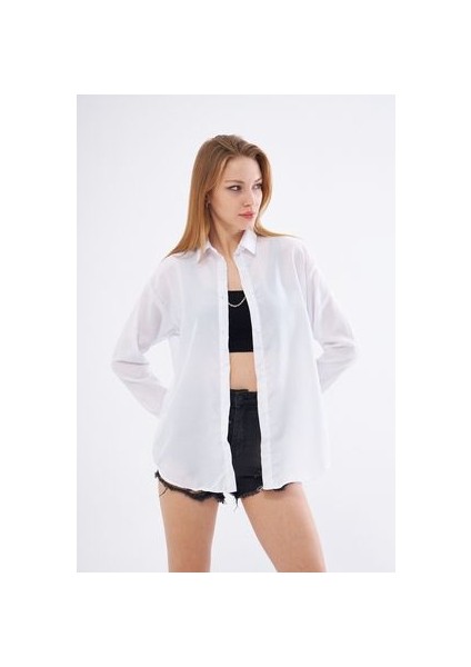 Kadın Oversize Uzun Basic Gömlek