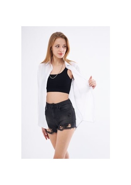 Kadın Oversize Uzun Basic Gömlek